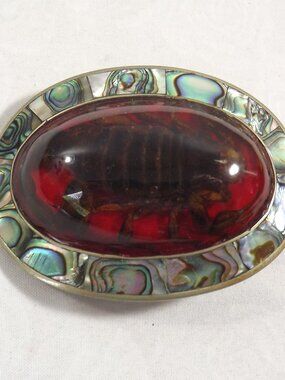 Vintage Abalone Inlay Oval Belt Buckle with Scorpion and  Resin Center